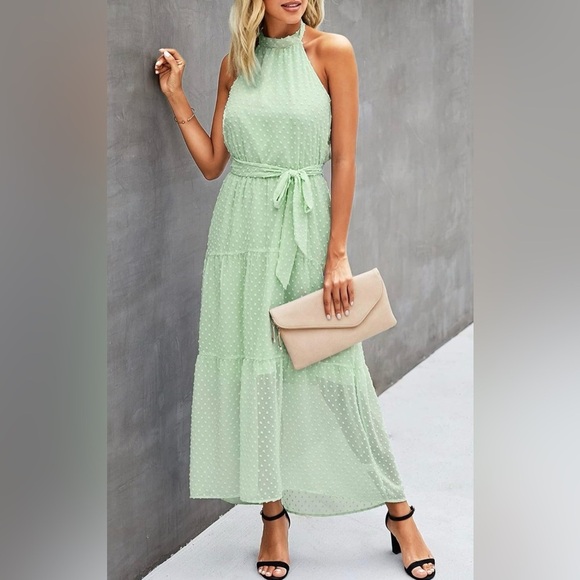 PrettyGarden Dresses & Skirts - Pretty Garden Halter Swiss Dot Maxi